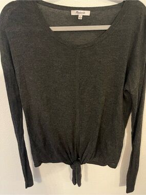 Madewell Dark Charcoal Gray Tie-Front Long Sleeve Top